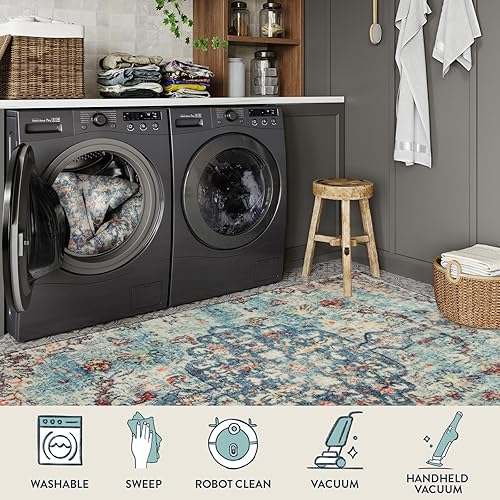 Miniatura 107 de Lahome Alfombra bohemia con medallón floral de 3 x 5 pies, suave, impresa, para baño, cocina, entrada, vestíbulo, vintage, antideslizante, lavable