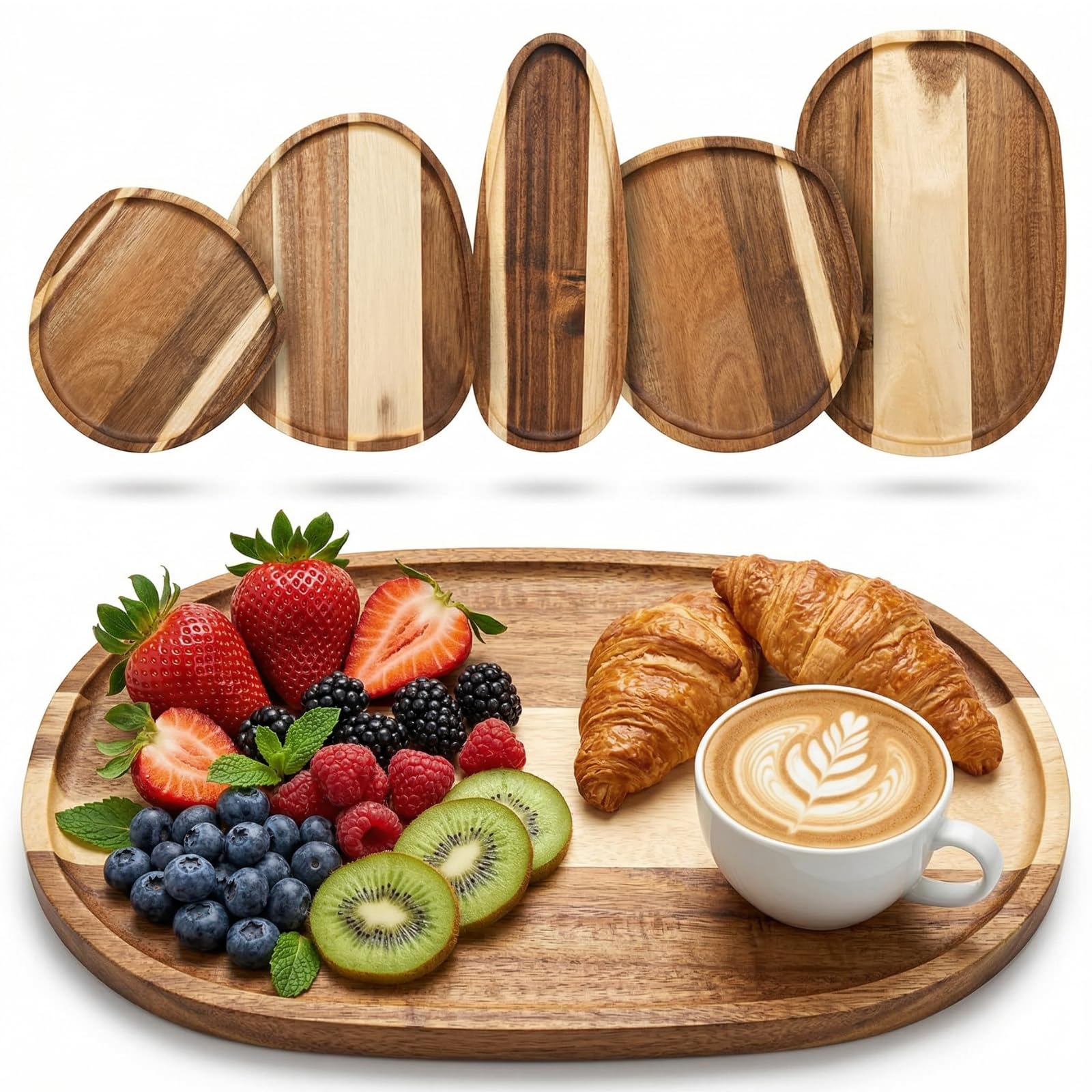 Amazon.com | Okllen Set of 5 Small Acacia Wood Serving Platter and