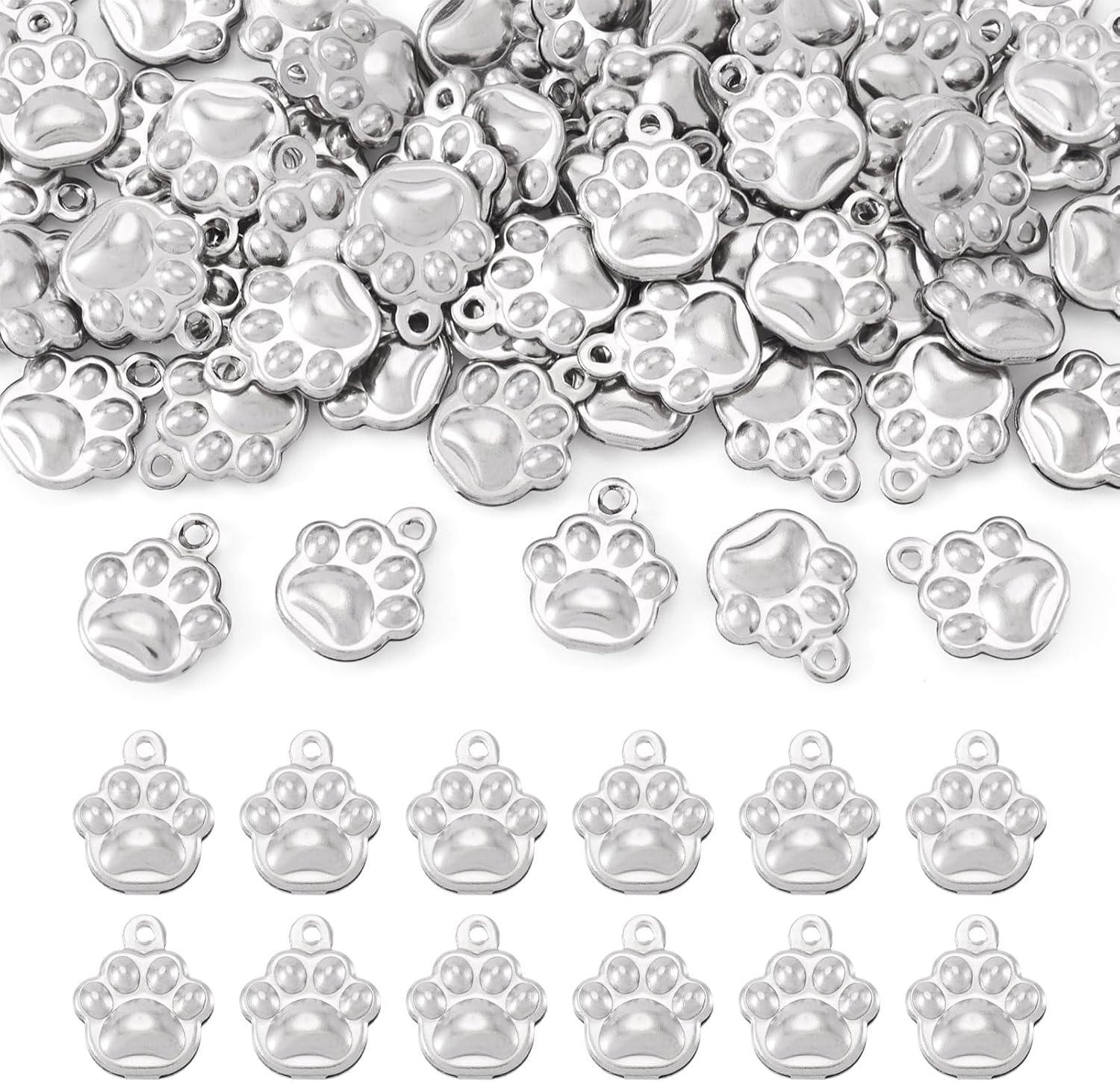 Cheriswelry 60Pcs Stainless Steel Dog Paw Print Charm Pendant Antique Silver Animal Footprint Dangle Charms 12x10x3mm for DIY Crafts Bracelets Necklace Earrings Jewelry Making