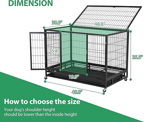 Miniatura 6 de Jaula de perro resistente de 48 pulgadas para perros medianos y grandes, tamaño completo, puerta abierta y cerraduras a prueba de escapes, jaula de
