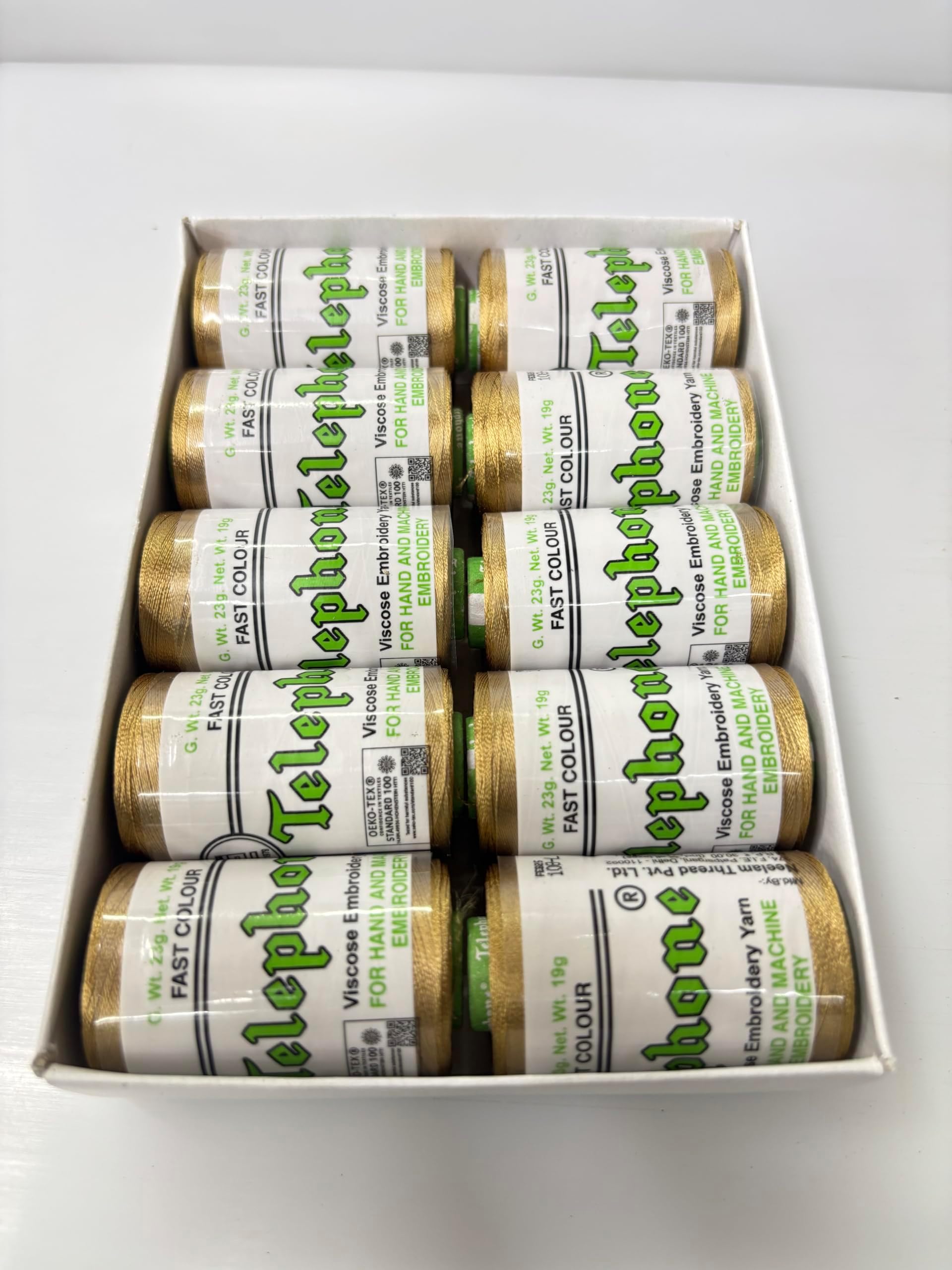 Telephone Silk Embroidery Thread, Art Silk Yarn for Hand & Machine Embroidery Threads, Art & Craft, AZO Free Thread (10 Rolls, 680 Meters) (Shade no. 108L)