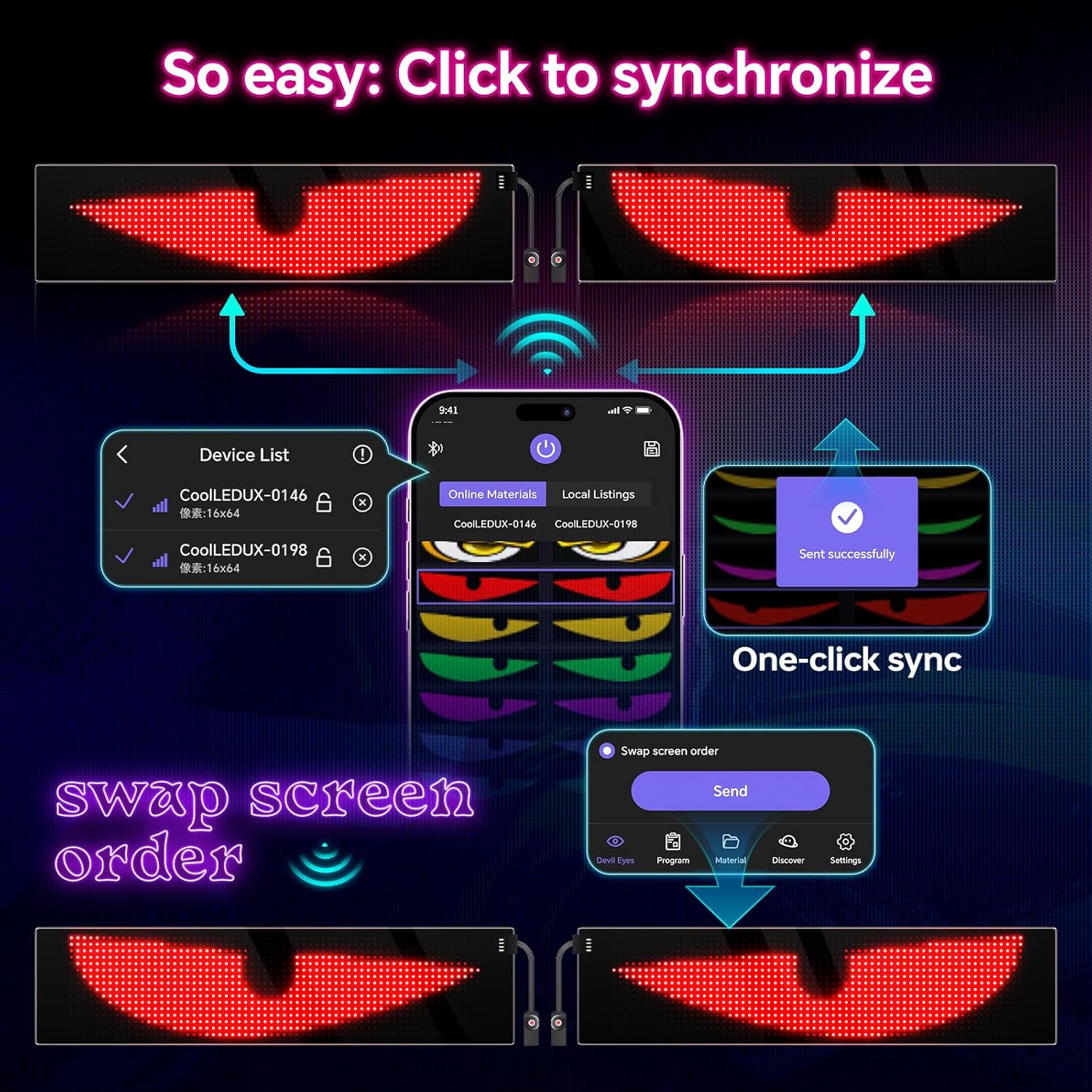 LED Eyes for Truck Windshield | Programmable Devil Eyes Light for Cars | Bluetooth APP Control | Can Edit Text/Graffiti/Animations