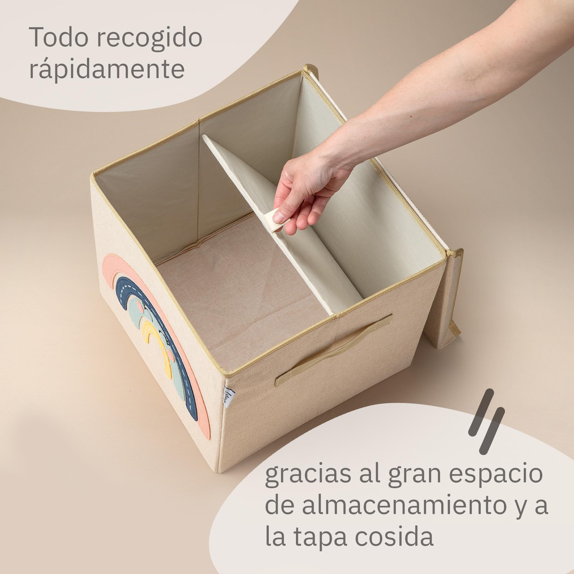 Caja de almacenaje tapa y arco iris I caja de juguete con motivo adecuada para estantes cúbicos I caja organizadora para la habitación de los niños I cesta de almacenaje para niños
