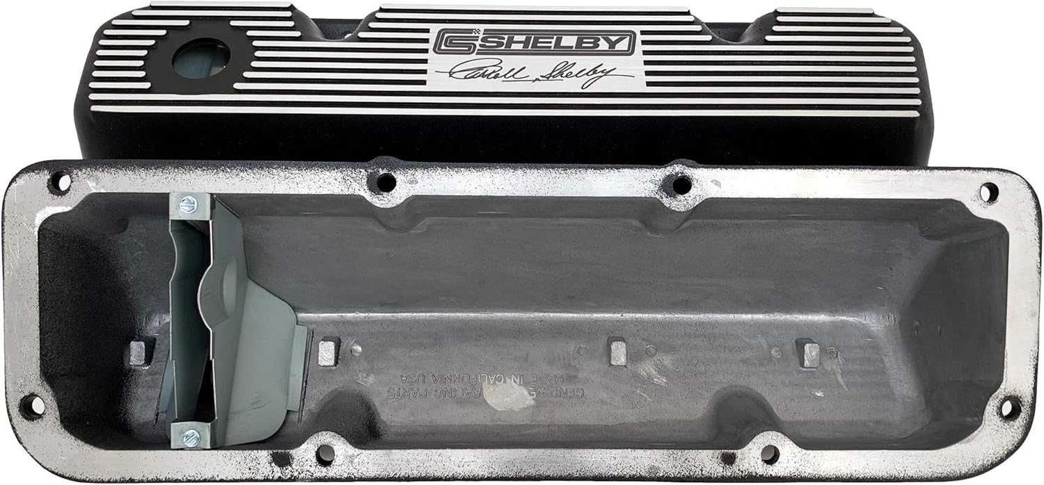 Compatible with Ford 351 Cleveland Carroll Shelby Signature Logo Die-Cast Aluminum Black Valve Covers