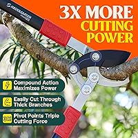 Vista 2 de Haus & Garten PowerPRO Compound Action 29" Bypass Loppers - Use as loppers for tree trimming, branch cutters, heavy-duty garden pruning tree