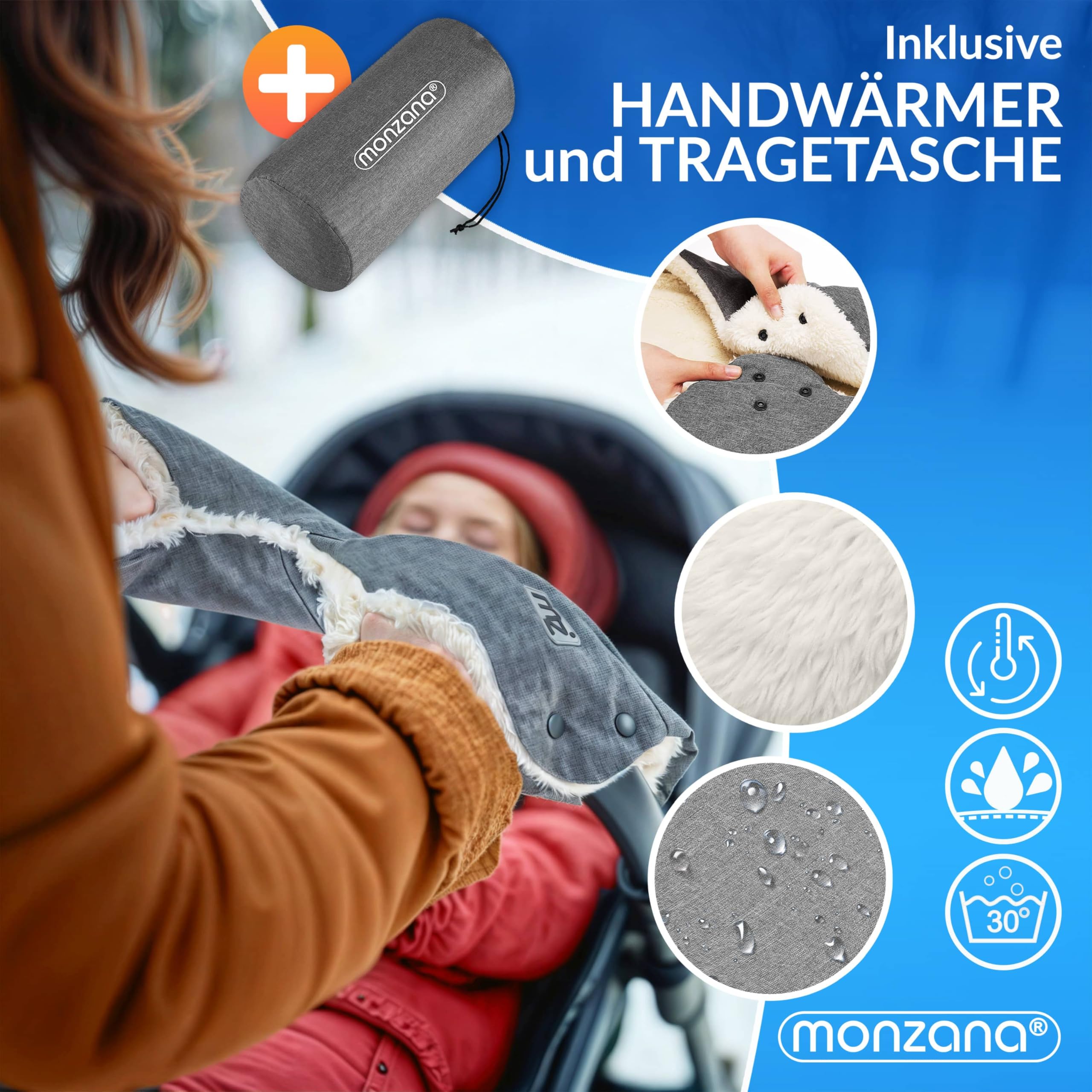 MONZANA® Fußsack für Kinderwagen Baby Winter mit Handwärmer Reflektoren Reißverschluss Buggy Waschbar Babyschale Schlafsack Kuschelig Dunkelgrün