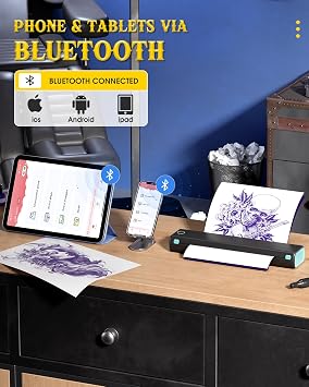 Itari M08F Wireless Tattoo Stencil-Printer - Tattoo Transfer Machine Thermal Copier with 10pcs Transfer Paper, Bluetooth Stencil Printer for Tattooing, Compatible with Smartphone & PC, Black