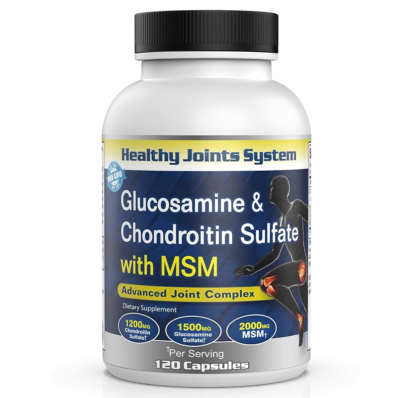 Healthy Joints System Suplemento Articular com Sulfato de Glicosamina, Condroitina e MSM 1.500 mg, 1.200 mg e 2.000 mg, 120 cápsulas