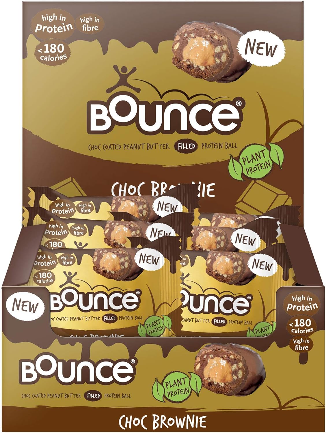 Bounce Chocolate Brownie Plant Protein Balls, Coated in Smooth Dark