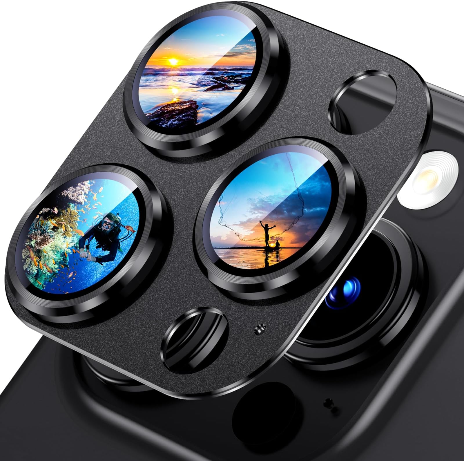 Uyiton Compatible with iPhone 15 Pro/iPhone 15 Pro Max Camera Lens Protector, [Not Easy to Break][Strong Adsorption][Case-Friendly] Metal Tempered Glass Rear Camera Screen Cover - Black Titanium