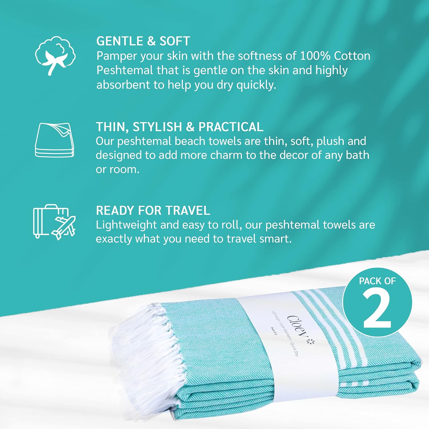 2Pack Turkish Style Luxury Beach Towels, FastDrying Turkish Cotton Towels, Lightweight Big