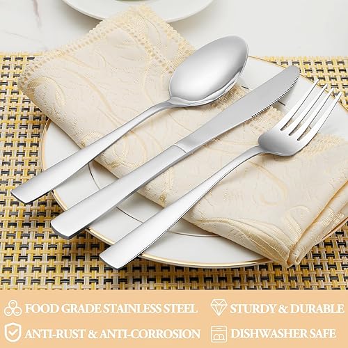 Miniatura 53 de MUTNITT Juego de cubiertos de 30 piezas para 6, juego de cubiertos de acero inoxidable de alta calidad, cubiertos pulidos con espejo