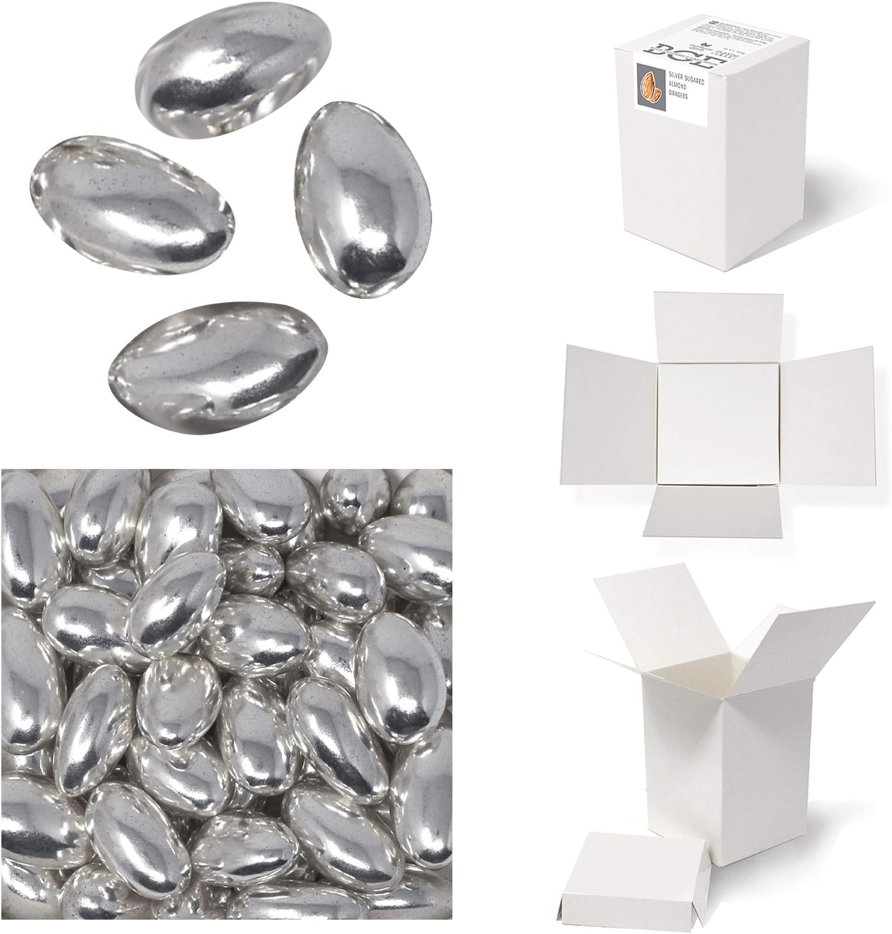 Bulk Gourmet Emporium Silver Sugared Almond Dragees, Plastic Free, Vegetarian and Halal Friendly, Bulk Nut Box, 450 g