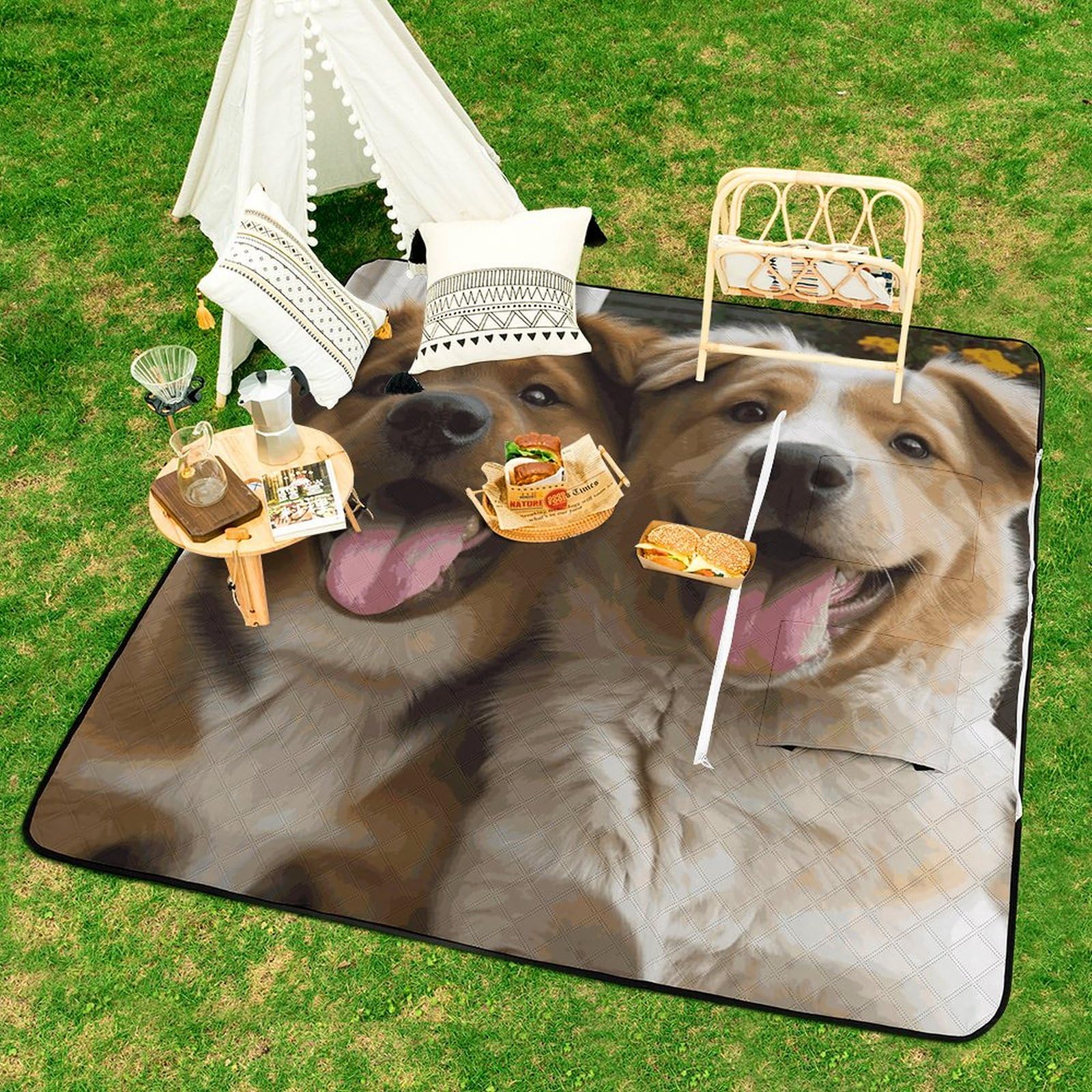 Manta de picnic y playa, manta de picnic portátil, grande, manta de picnic impresa con perros divertidos, plegable, duradera, para playa, camping, césped, parque, accesorios