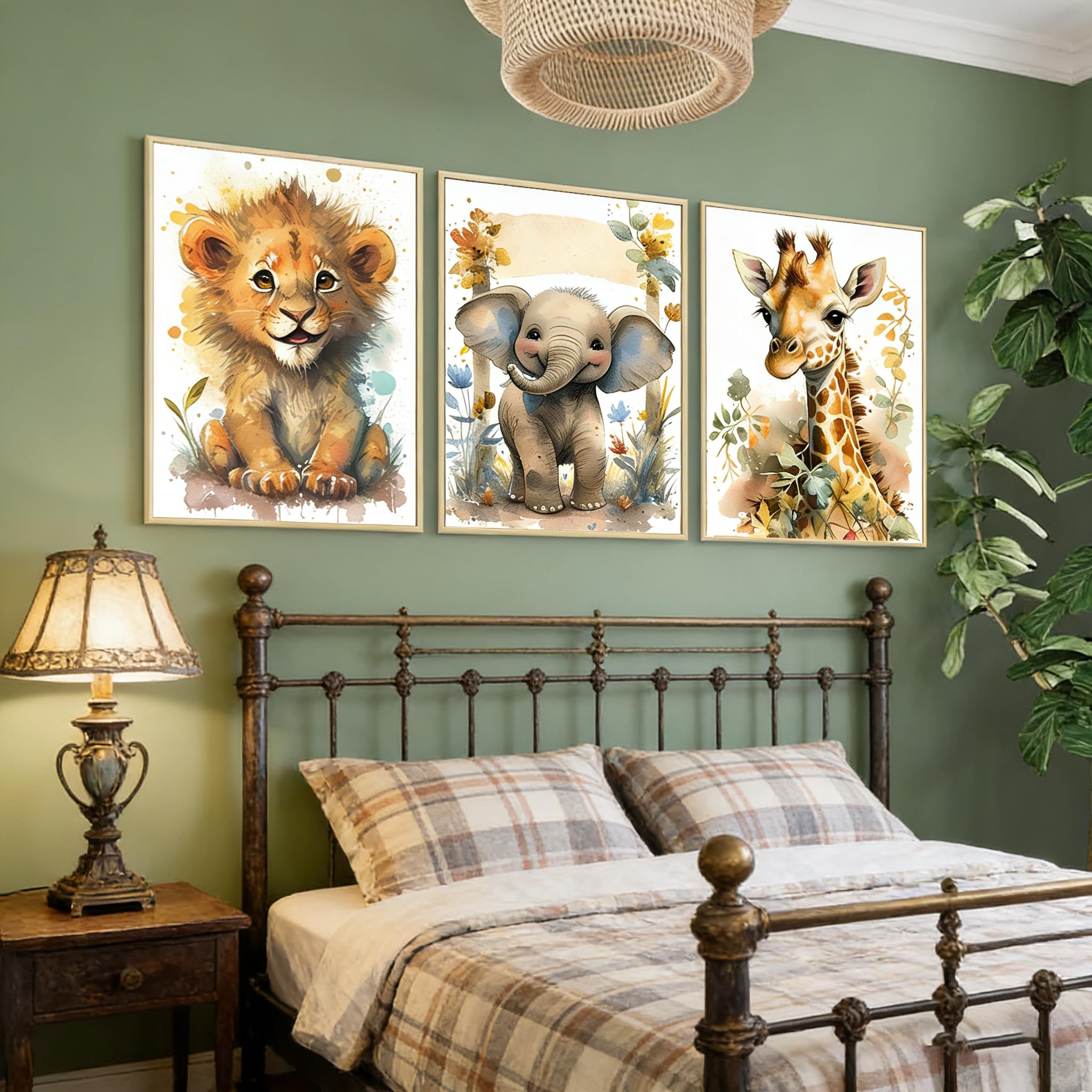 BeiYiHo 3 Affiche Animaux Chambre Bebe Tableau Jungle Chambre Enfant Savane Decoration Murale Garçon Beige 40X50 Poster Elephant Lion Girafe Deco sans Cadre (BYCH074-40x50)