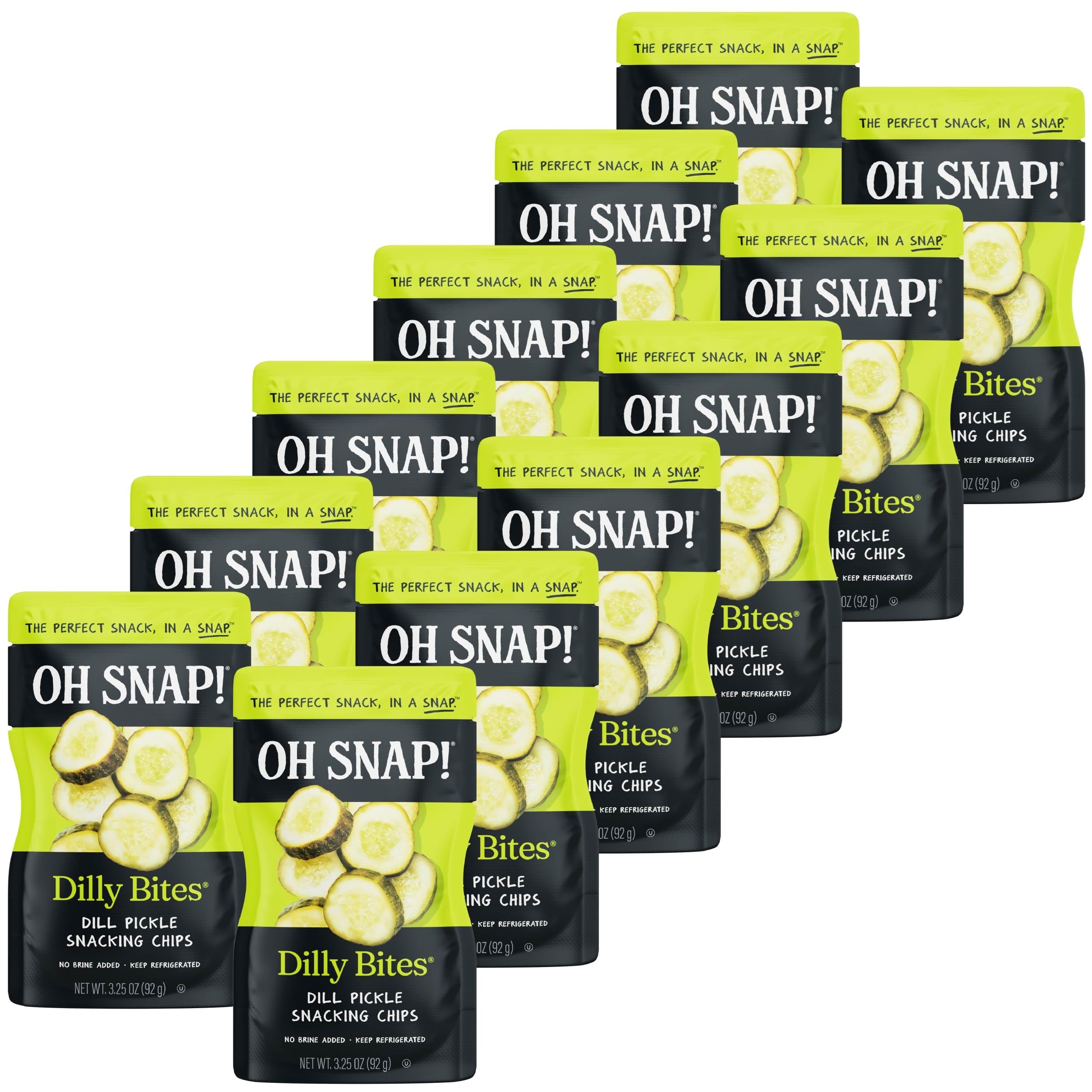OH SNAP! Dilly Bites (12 Pack) - Dill Pickle Snacking Cuts - Fresh Packed Ready To Eat Pickle Bites - Gluten-Free, Fat-Free & Made With Non-GMO Veggies - Delicious & Healthy Snack