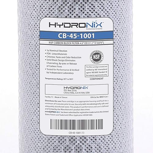 Miniatura 4 de Hydronix CB-45-1001 Filtro de agua de bloque de carbón activado RO NSF para toda la casa, 4.5 "x 10", 1 micrón