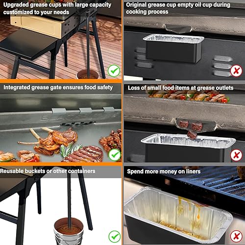 Miniatura 3 de DeskAKBK Recogedor de grasa para parrilla Blackstone, drenaje de grasa trasero mejorado para taza de grasa Blackstone, accesorios compatibles con