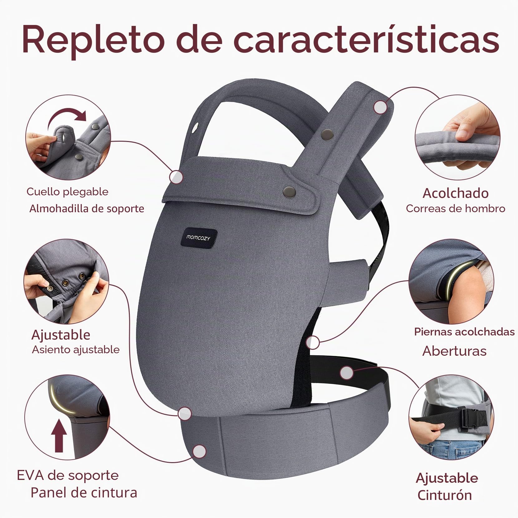 Portabebés Momcozy para recién nacidos y niños pequeños - Ergonómico, Cómodo y Ligero para niños de 3 a 20 kg, Fácil de poner, Ideal para una crianza con las manos libres, Gris