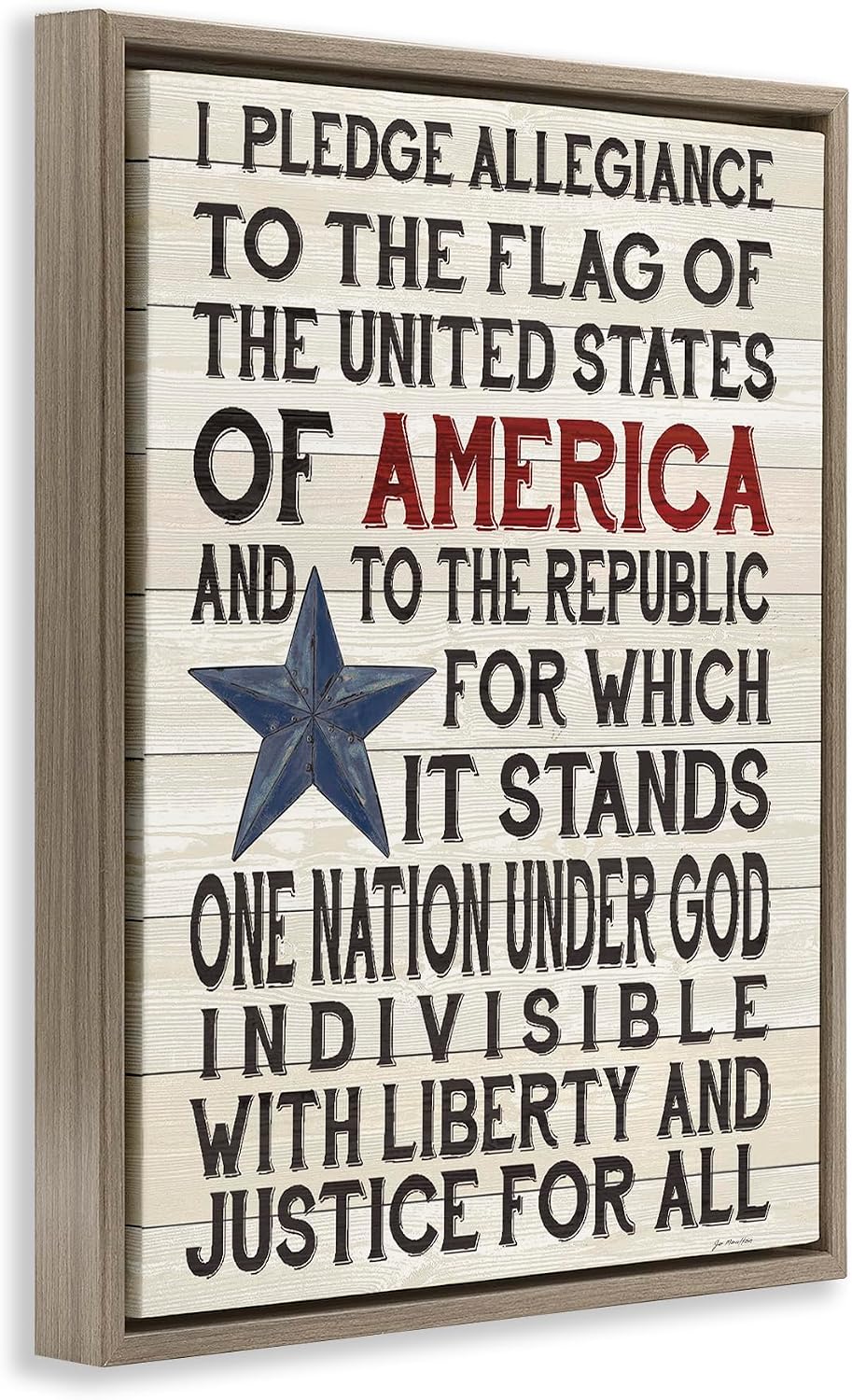 Stupell Industries 'Pledge of Allegiance Patriotic', Floating Frame Canvas Art, Brown, 25 x 31 Inches, Easy to Hang and Sturdy, Made in USA, by Jo Moulton