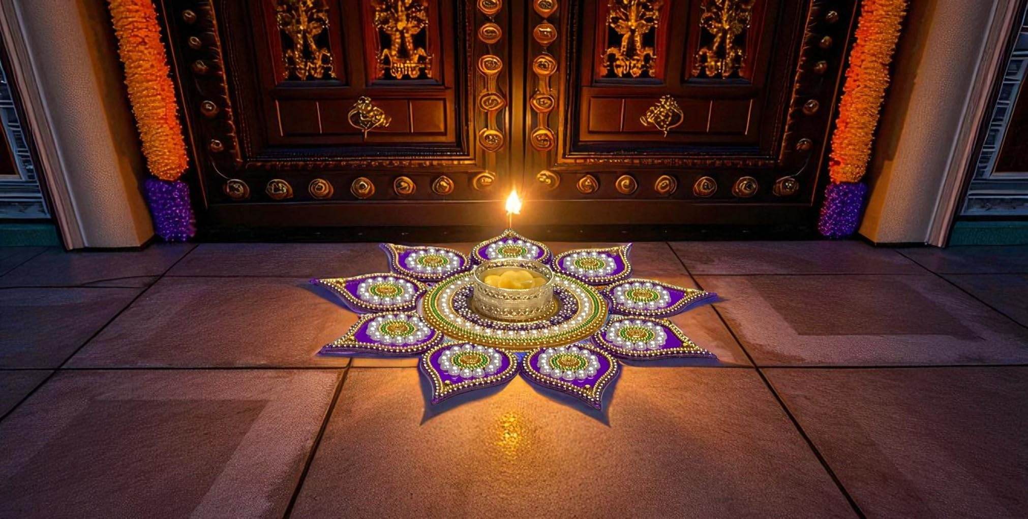 Acrylic Rangoli Set with T Light Holder - Diwali Decor -8