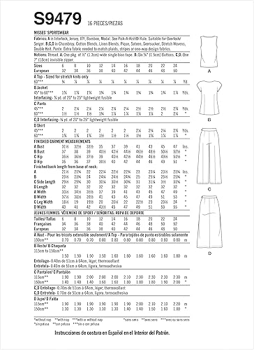 Simplicity Misses' - Kit de patrones de costura para camiseta, pantalones, chaqueta y falda, código S9479, tallas 6-8-10-12-14, multicolor