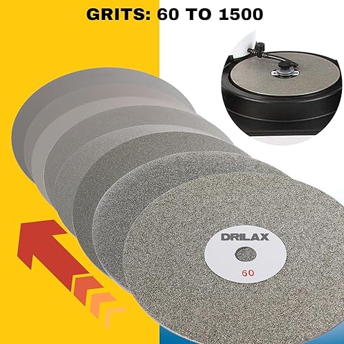 Miniatura 9 de Disco de diamante de 8 pulgadas Grit 600 de alta densidad recubierto plano lapidario rueda lapidaria herramienta de pulido de joyería de vidrio