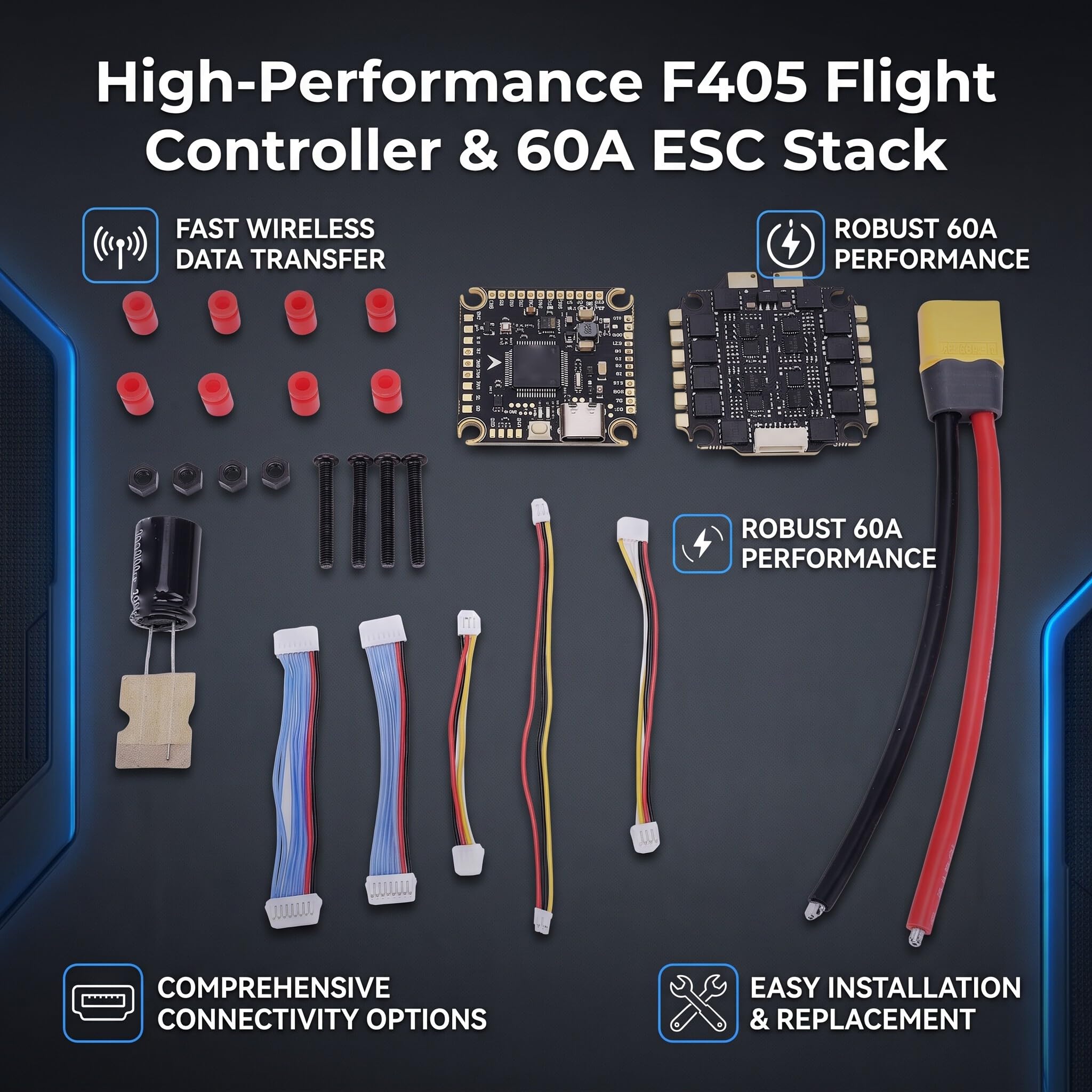 60A ESC Flight Controller Stack, F405 Drone Controller mit Wireless Firmware Update CNC Kühlkörper TVS Diode für SpeedyBee RC Drone