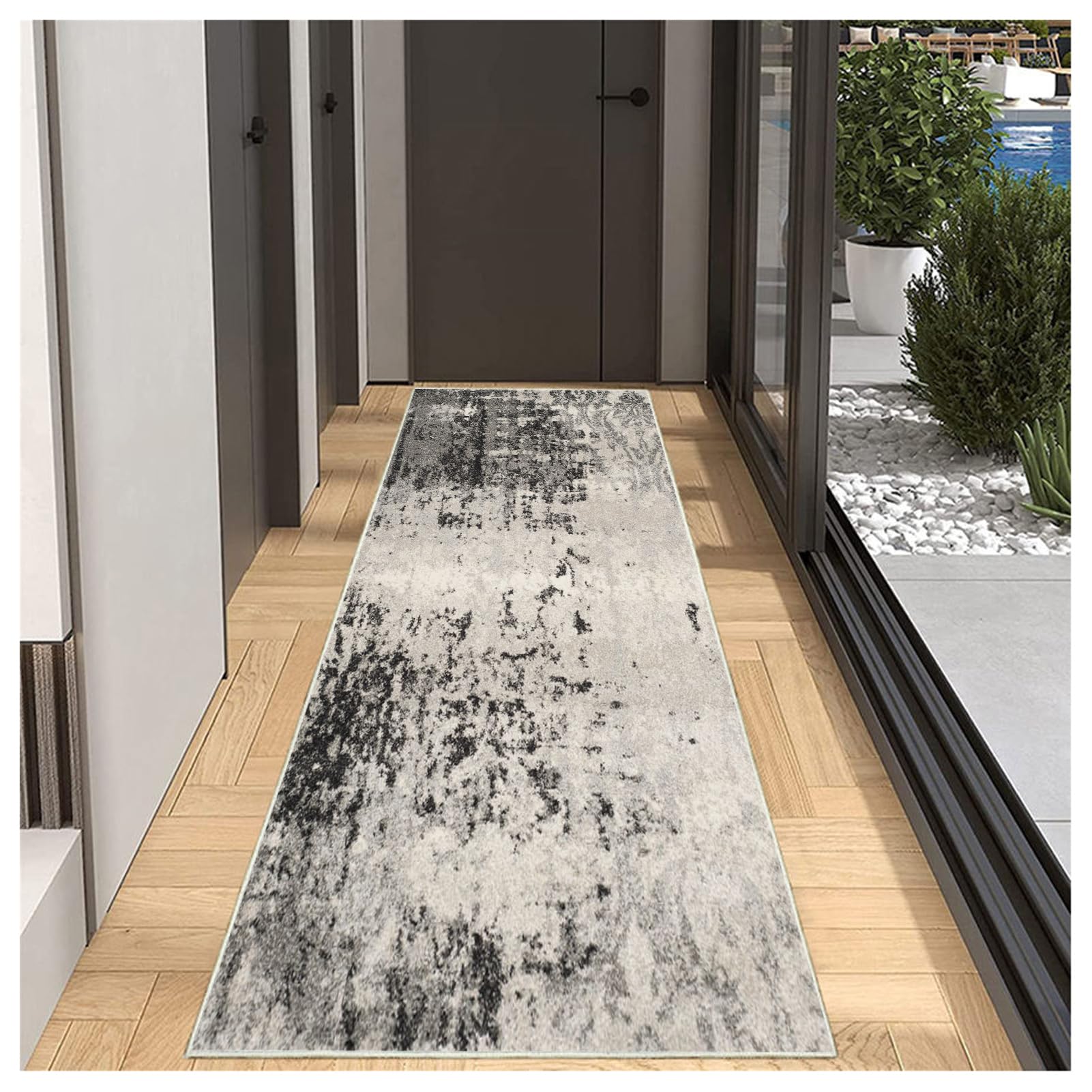 BORKOY Carpet Runners for Hallways Non Slip Washable Runner Rugs Long Polyester Doormat 40x350cm Gray Indoor Hall Runners for Kitchen Bedroom Living Room Entryway Floor Mat