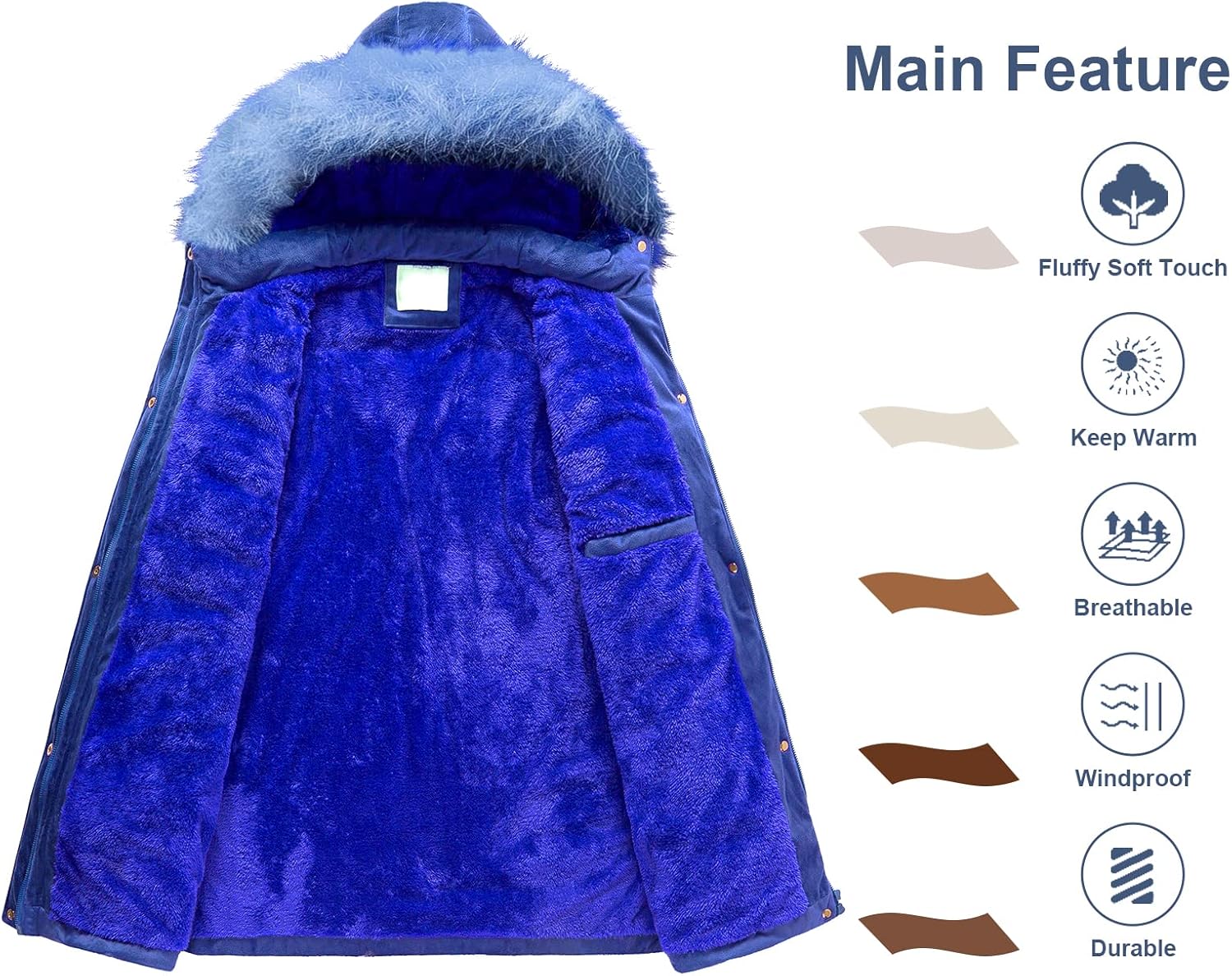 Chrisuno Women's Warm Winter Coat Velvet Puffer Jacket Quilted Faux Fur Hood - Image 3