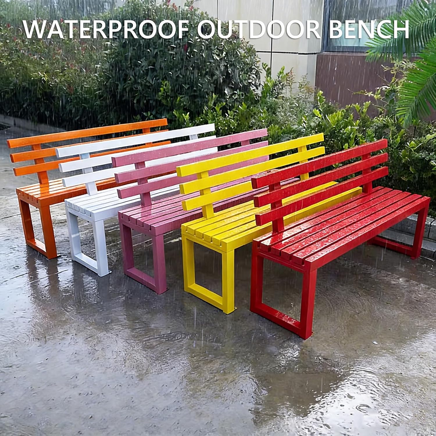 Outdoor Metal Garden Bench with Back,Heavy Duty Park Bench for Outside,Commercial Long Benches for Lawn, Backyard, Park, Patio, Porch(100cm/39.3", Yellow)