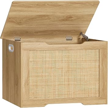 usikey 29.5 Storage Chest, Storage Bench with Storage, Toy Box with 2 Safety Hinges, Toy Chest for Bedroom, Shoe Bench, Supports 220 lb, for Living Room, Entryway, Natural