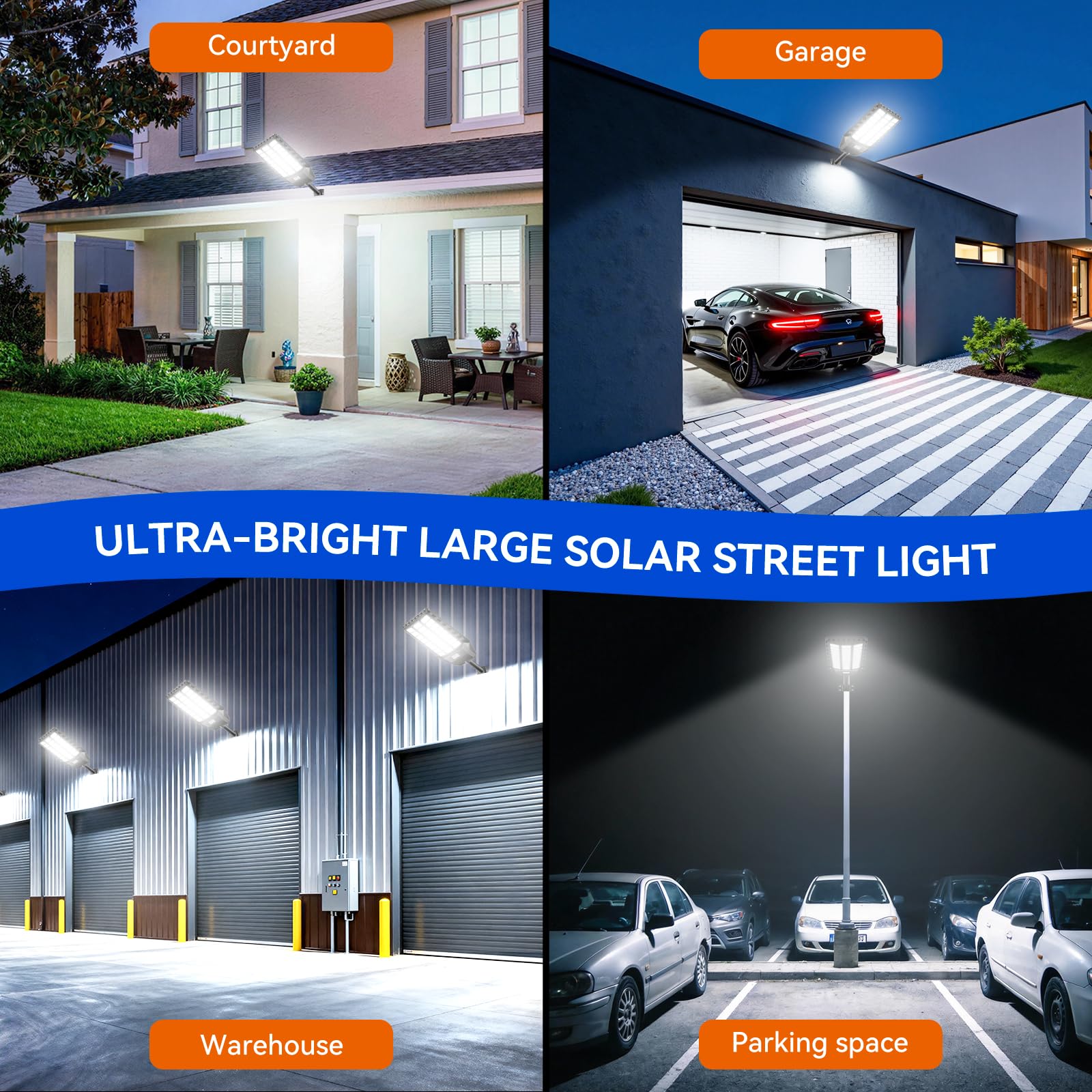 Lampione solare da 2000 W con telecomando, faretto solare per esterni con sensore di movimento e IP66, 6500 K, luce solare a LED per cortile, terrazzo, giardino