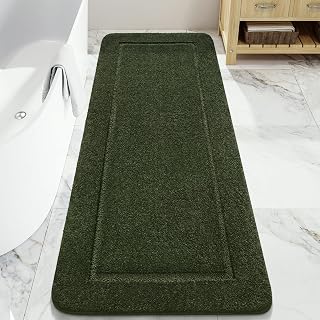LOCHAS Bathroom Rugs, 24" x 60" Long Bath Mat Non Slip, Olive Green