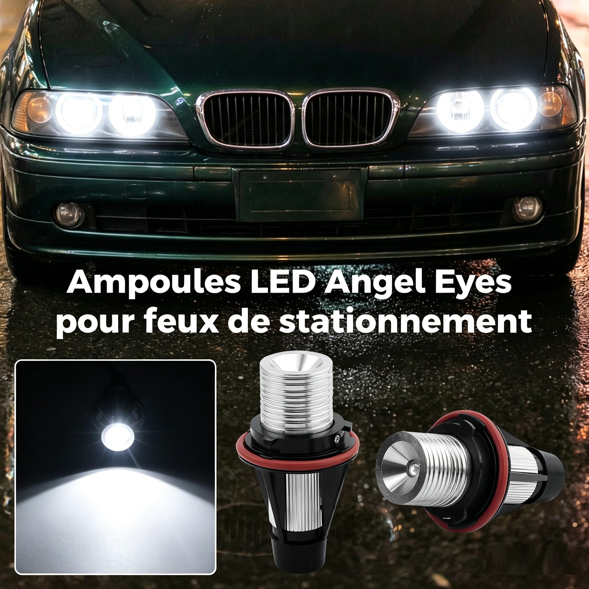 Baceyong 2 lampadine LED Angel Eye, impermeabili, per luci di posizione Angel Eyes, compatibile con BMW E87 E39 E60 E61 E63 E65 E83, 6312694048, 63126916097, 63126929309 (bianco)
