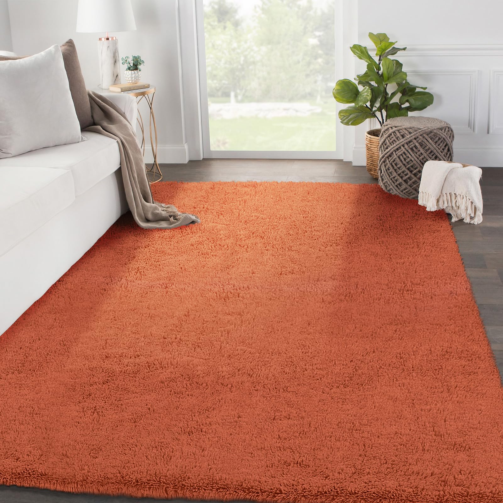 SOANNY Rugs Living Room, Large Soft Fluffy Shaggy Non-Slip Machine Washable Carpet for Bedroom Office Lounge Playroom Nursery Bedside Dorm, 200x300cm, Orange — image 1