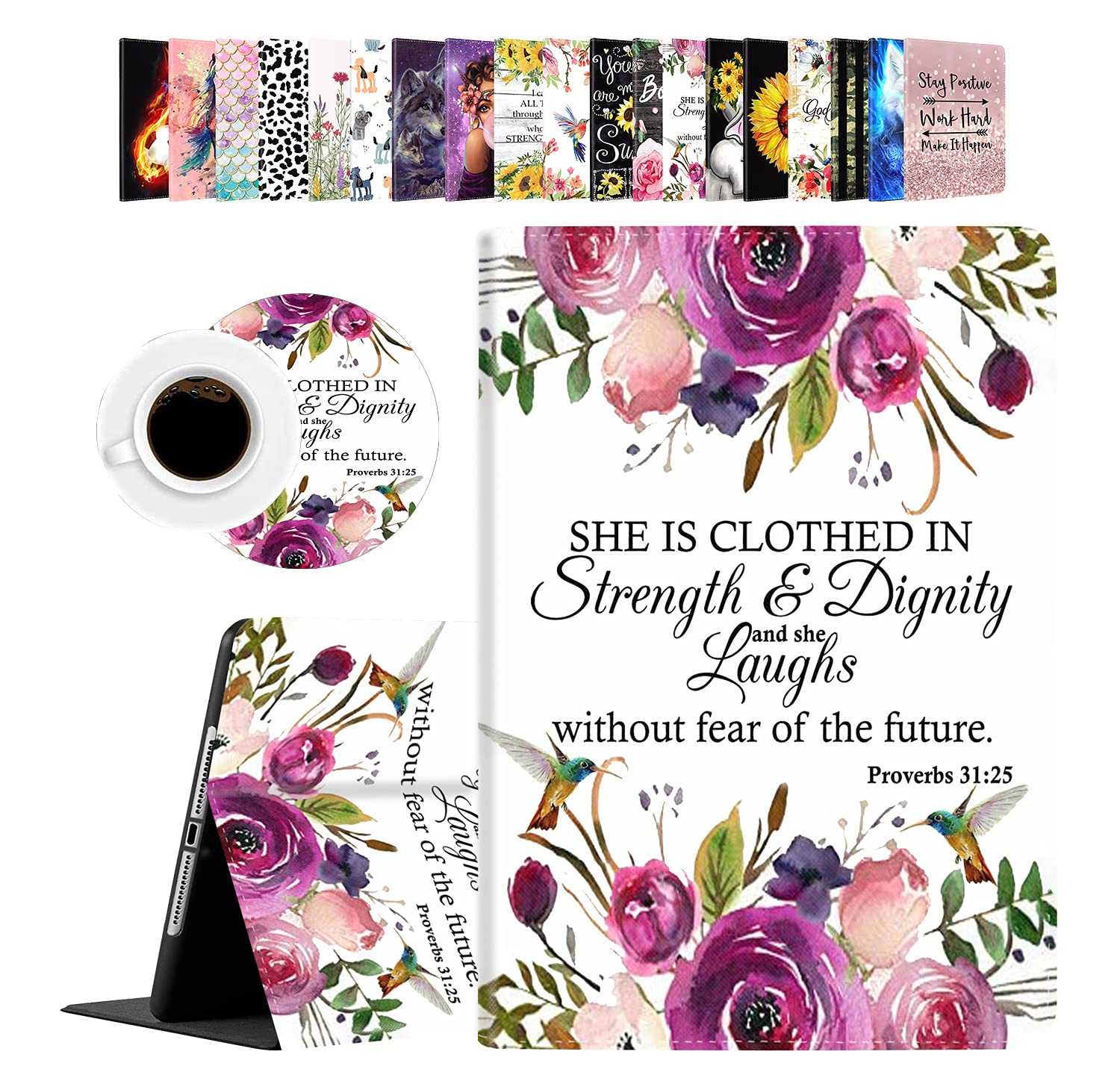 Case for New iPad 9.7 Inch 2018/2017(iPad 6th and 5th Generation) Pro 9.7,iPad Air 2,iPad Air with Coasters Set Proverbs 31:25 Christian Quotes Bible