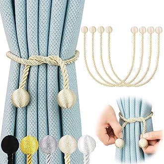4 Pack Curtain Tiebacks Elegant Decorative Curtain Tie Backs Rope Curtain Holders for Drapes Window Treatment Holdbacks for Drapes or Curtains, Beige