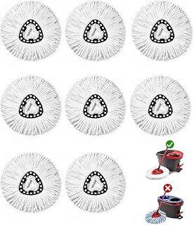 8 Pack Spin Mop Head Replacement for O-Ceda Easy Wring 1-Tank System, Microfiber Mop Refills, 360° Swivel, Deep Cleaning, Machine Washable & Easy to Replace (White)