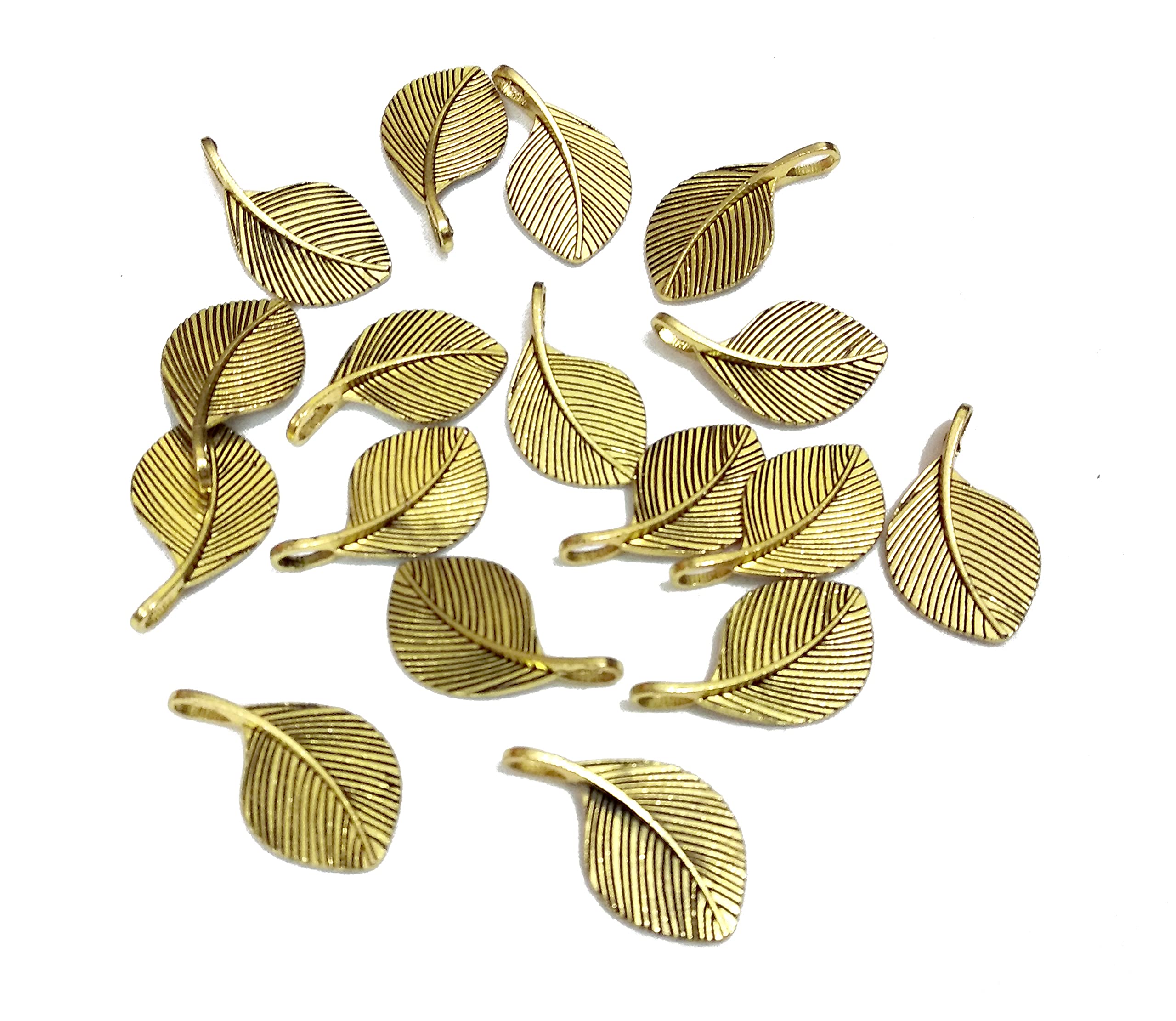 DeysCraft Golden Oxidized Leaf Shaped Metal Charms for Jewelry Making and Crafting (Pack of 25 Pieces) Design 16