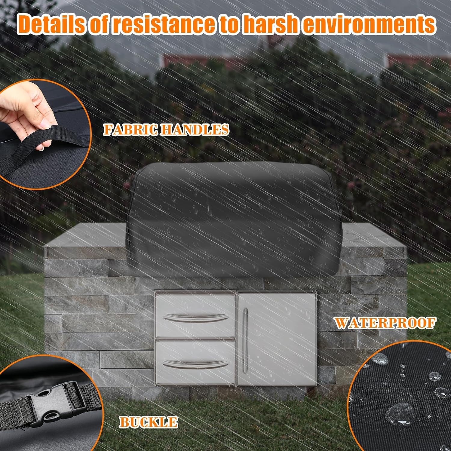 Grisun Built-in Grill Cover for Bull Built in Gas Grills 42 inch, Bull Outdoor Kitchen & Grill Head Cover, Heavy Duty Waterproof BBQ Grill Cover with Handle, Black