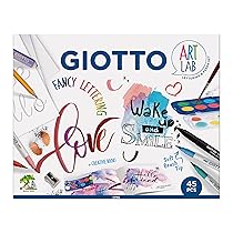 GIOTTO – Art Lab: Fancy Lettering – Kit Creativo per Scrittura – 1 Blocco Canson per Lettering + 10 Pennarelli a Pennello Turbo Brush + 12 Acquerelli Giotto Mini + 1 Giotto Happy Gomma