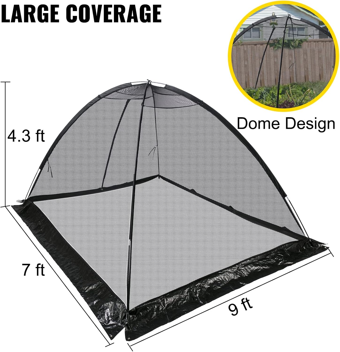 Pond Cover Dome Garden Pond Net Mesh Dome Pond Net Covers with Zipper Wind Rope Nylon Pond Netting for Pond Pool Garden (Color : Black Size : 13x17FT) (Black 8x10FT)