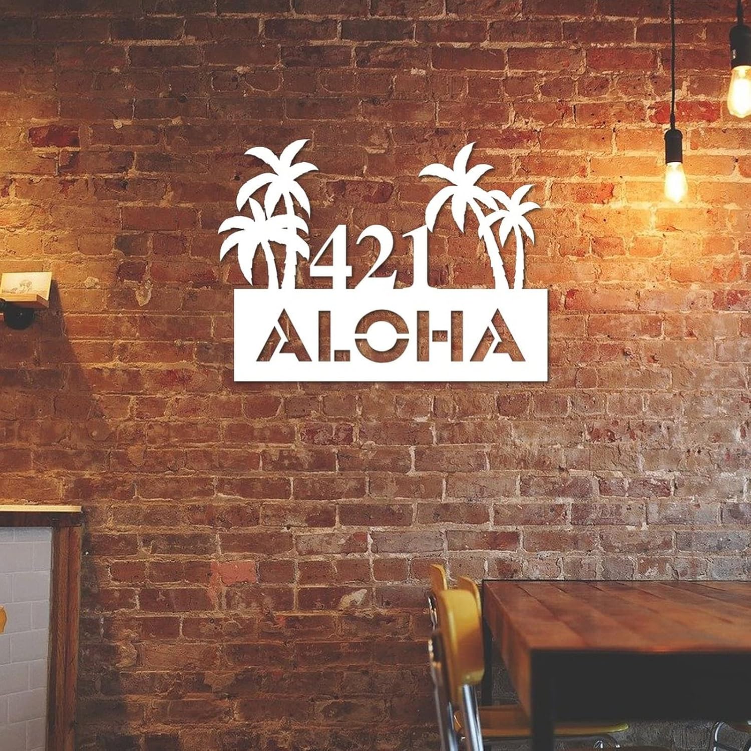 Address Plaque Personalised Personalized Palm Tree House Number Address Metal Sign 7 House Numbers Wall Mounted Sign Outside Decorations Metal Modern for House, Street, Front Door Bright Rust-Free