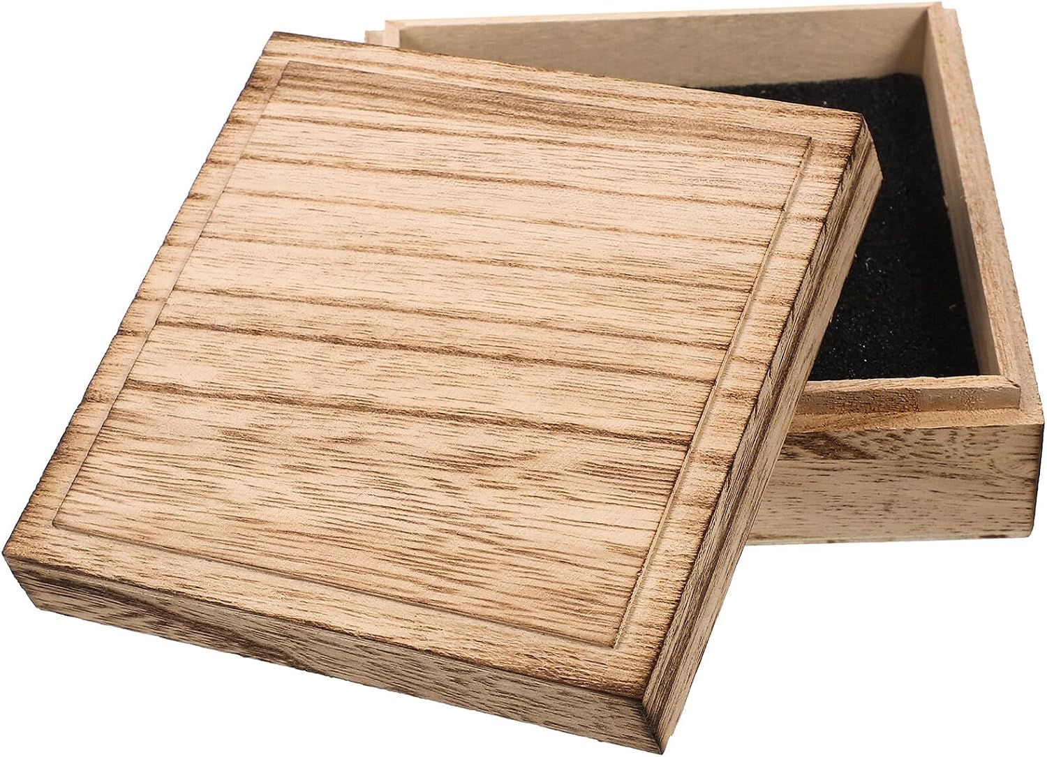 Wooden Jewelry Case Box with Sponge Liner, Khaki Square Storage