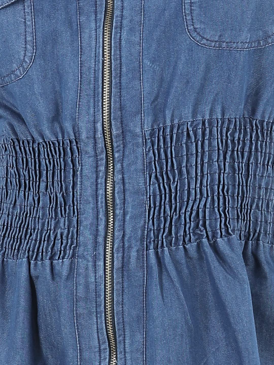 StyleStone Girls Denim Smocked Waist Front Zip Dress (9399ZipDress12-13) 3