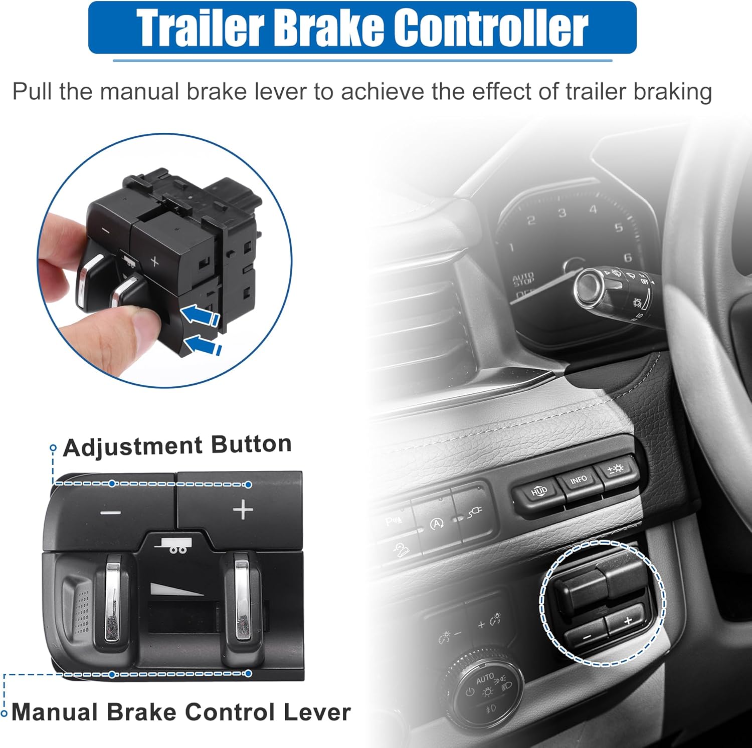 X AUTOHAUX Integrated Trailer Brake Control Module Kit with Switch for Ram 1500 2500 3500 4500 5500 2016-2018 for 1500 Classic 2019-2022 82215040AB Trailer Brake Controller Switch Kit