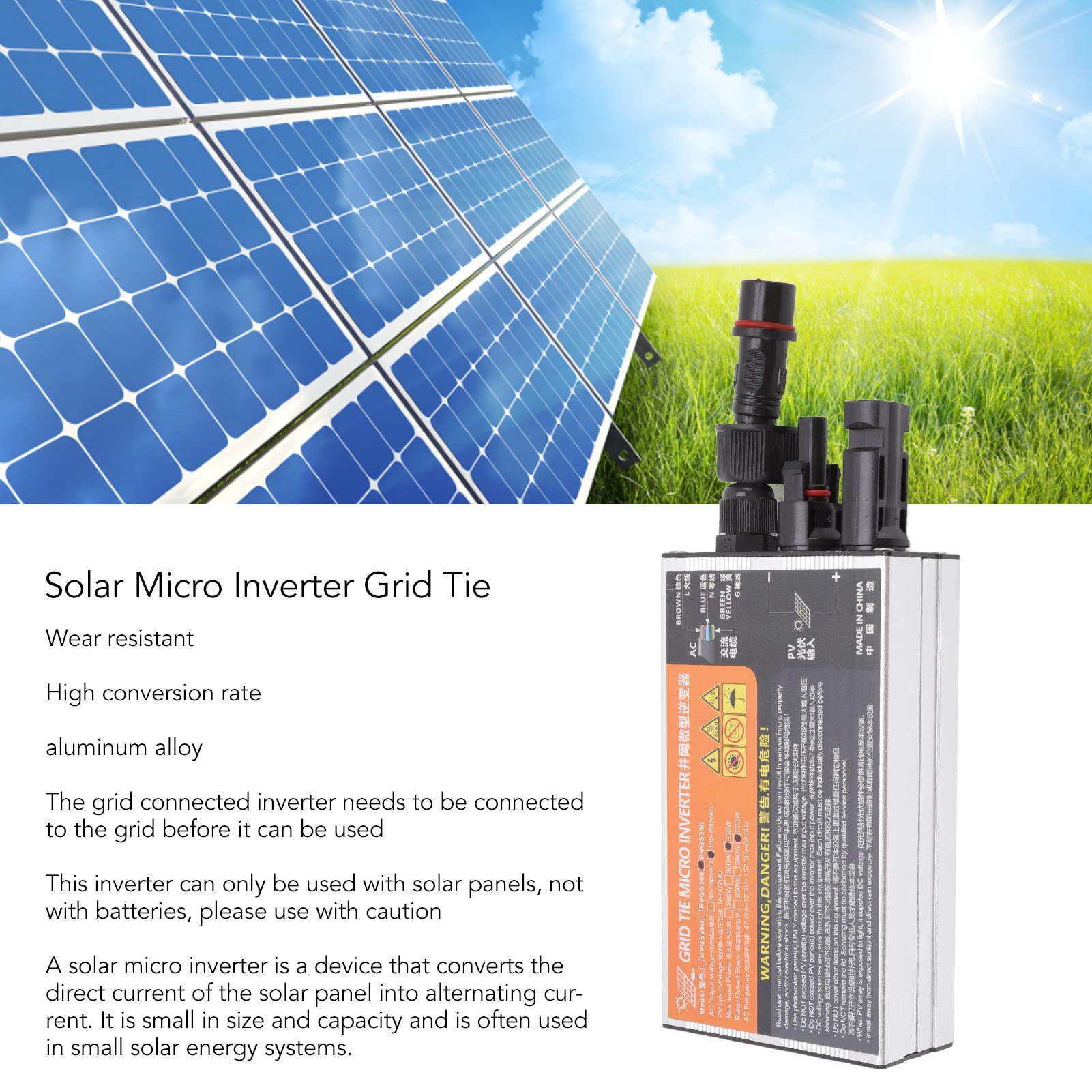Cryfokt Mikroinwerter Solarny o Wysokim Współczynniku Konwersji Wodoodporny Inwerter Sieciowy do Systemów Wytwarzania AC220V (PVGS-350W(18-60V)-AC220V)