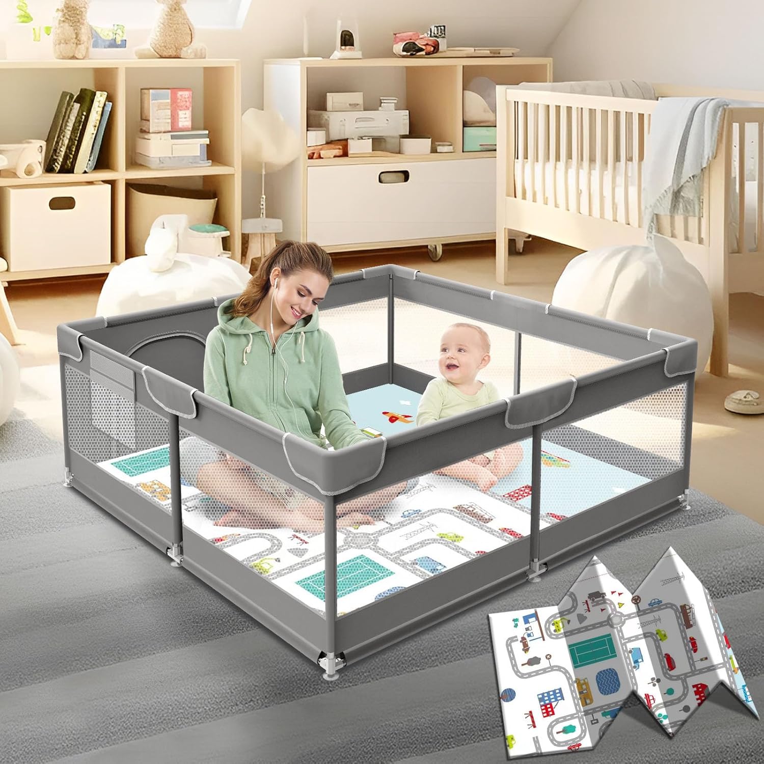 XVISHX Baby Playpen with Mat, 50 x 50 Inch Play Pen