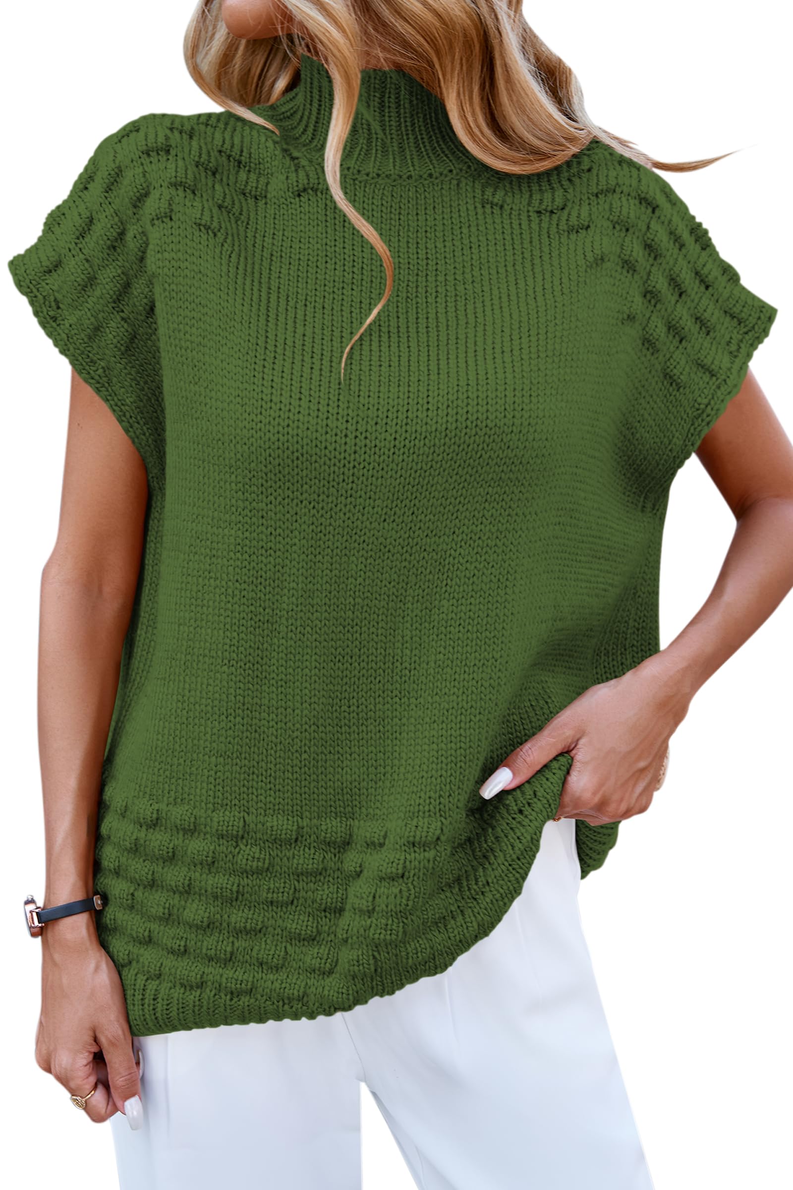 Cakulo Womens Oversized Sweater Vest Short Sleeve Mock Neck Fall Outfits Sleeveless Pullover Sweaters 2025